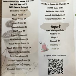 Boba menu