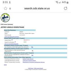 J & J Construction/Septics - This is a photo of his suspended license and court judgments against him and his company from the ccb website.