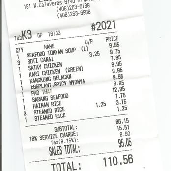 Layang Layang - Charges 18% gratuity for party of 8 or more, and then apply tax on top of it afterwards. Why should I be taxed on gratuity? - Malaysian Near Me - Milpitas, California Layang Layang - Charges 18% gratuity for party of 8 or more, and then apply tax on top of it afterwards. Why should I be taxed on gratuity? - Malaysian Near Me - Milpitas, California