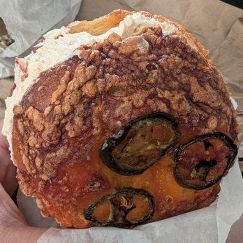 Baygulls Bakery - Jalapeno cheddar bagel with chive cream cheese - Bagels Near Me - Tampa, Florida Baygulls Bakery - Jalapeno cheddar bagel with chive cream cheese - Bagels Near Me - Tampa, Florida