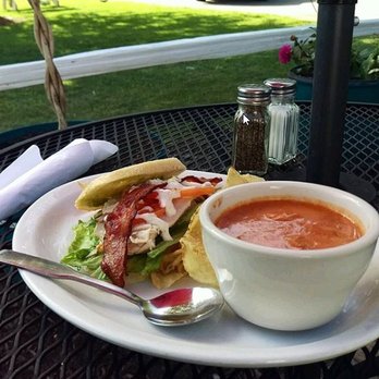 Chef's Hat - Tomato Basil Soup with a "Big Ben" half sandwich and kettle chips. The soup is too good! - New American Near Me - Ephraim, Wisconsin