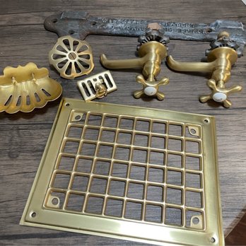 Decorative Metal Finishing - New satin brass plating for everything except the cast iron piece which we had cleaned up instead of replated. - Powder Coating Near Me - Oceanside, California Decorative Metal Finishing - New satin brass plating for everything except the cast iron piece which we had cleaned up instead of replated. - Powder Coating Near Me - Oceanside, California
