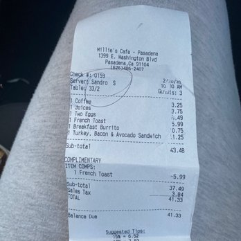 Millie's Cafe - Pasadena - It's like he circled his name so we could complain. Idk? He was rude - Breakfast & Brunch Near Me - Pasadena, California Millie's Cafe - Pasadena - It's like he circled his name so we could complain. Idk? He was rude - Breakfast & Brunch Near Me - Pasadena, California