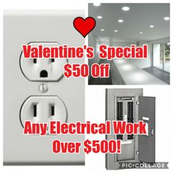 Mac Electric - $50 off any electrical work that is $500 or more if booked by Valentine's Day! One discount per household. Expires 2/14/2020!