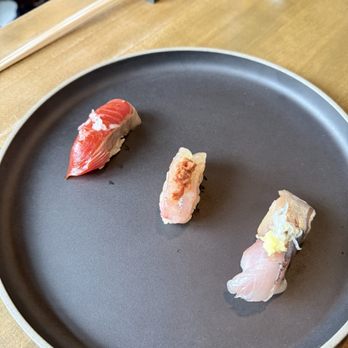 Ltd Edition Sushi - Left to right: sockeye salmon, prawn, horse mackerel - Sushi Bars Near Me - Seattle, Washington Ltd Edition Sushi - Left to right: sockeye salmon, prawn, horse mackerel - Sushi Bars Near Me - Seattle, Washington