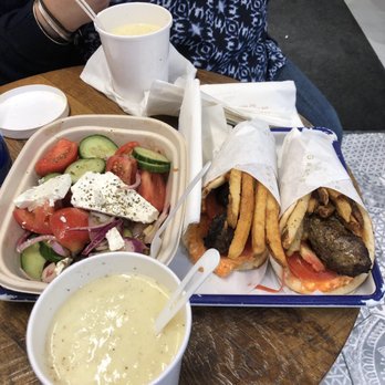 GRECO - Horatiki salad, avgolemono soup, beeftekia gyros. So good. Then the proprietor treated us to loukoumades. - Greek Near Me - Boston, Massachusetts GRECO - Horatiki salad, avgolemono soup, beeftekia gyros. So good. Then the proprietor treated us to loukoumades. - Greek Near Me - Boston, Massachusetts