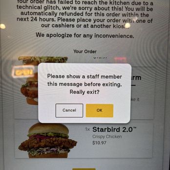 Starbird Chicken - Ordering at the Kiosk was a BAD idea. - Chicken Shop Near Me - Pleasanton, California Starbird Chicken - Ordering at the Kiosk was a BAD idea. - Chicken Shop Near Me - Pleasanton, California