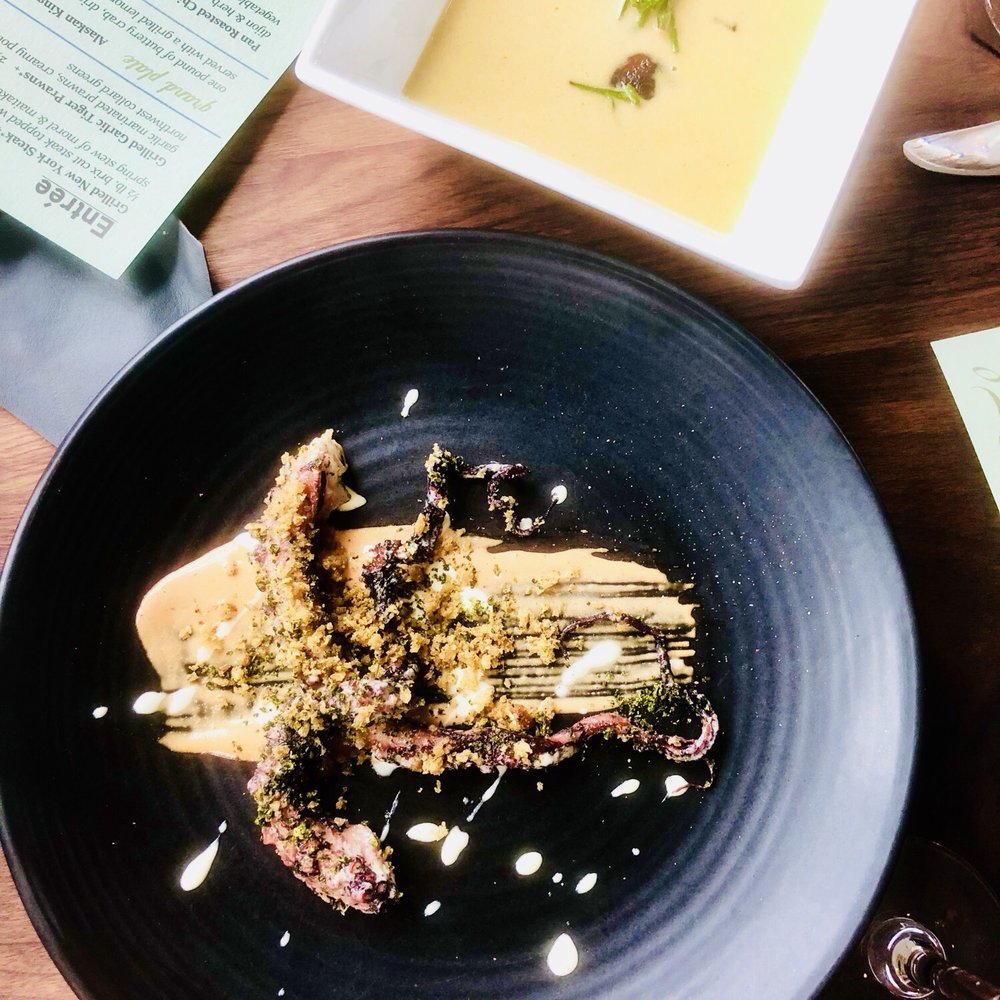 Brix 25 - The octopus with crunchy chicken skin!!! - New American Near Me - Gig Harbor, Washington