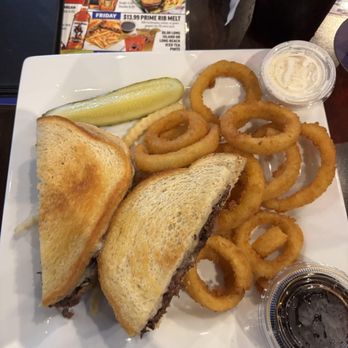 Brewsky's Food & Spirits - French dip with Au Jus and Onion Rings w/ ranch - Sandwiches Near Me - Omaha, Nebraska Brewsky's Food & Spirits - French dip with Au Jus and Onion Rings w/ ranch - Sandwiches Near Me - Omaha, Nebraska