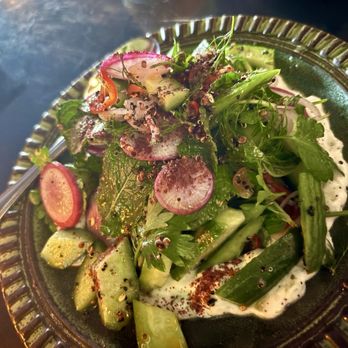 Checker Hall - PERSIAN CUCUMBER ALMOND TZATZIKI, FRESNO, QUINOA, CITRUS VINAIGRETTE, DILL, MINT (VN) (GF) - Mediterranean Near Me - Los Angeles, California Checker Hall - PERSIAN CUCUMBER ALMOND TZATZIKI, FRESNO, QUINOA, CITRUS VINAIGRETTE, DILL, MINT (VN) (GF) - Mediterranean Near Me - Los Angeles, California