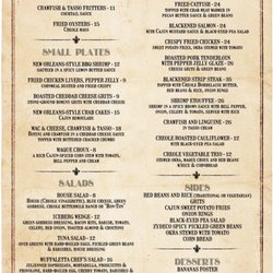 French Quarter - Dinner menu