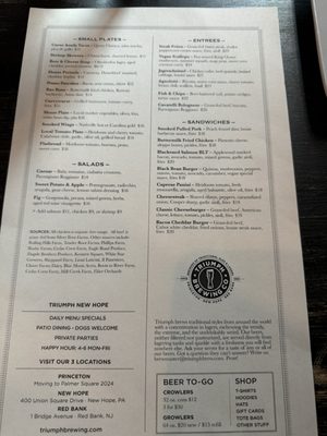 Menu photo 1 Triumph Brewing Company New Hope, PA Menu photo 1 Triumph Brewing Company New Hope, PA