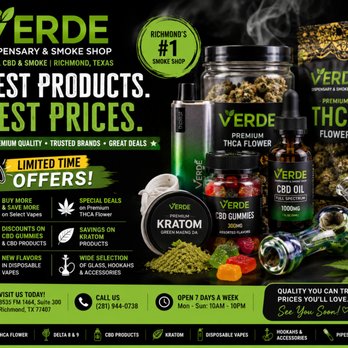 Verde Dispensary - Looking for the best smoke shop in Richmond, TX? Visit Verde Dispensary & Smoke Shop for premium-quality products at great prices! - Vape Shops Near Me - Richmond, Texas Verde Dispensary - Looking for the best smoke shop in Richmond, TX? Visit Verde Dispensary & Smoke Shop for premium-quality products at great prices! - Vape Shops Near Me - Richmond, Texas