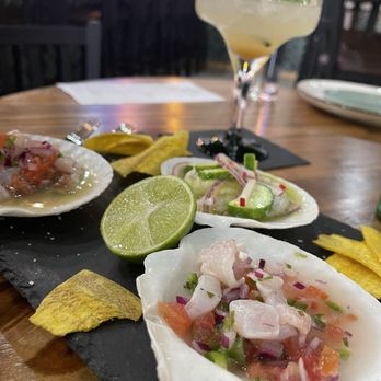 Copa Sips & Latin Tapas - Ceviche sampler and mezcalrita - Tapas Bars Near Me - Houston, Texas