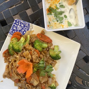 Arches Thai - Pork Pad See Ew and Small Seafood Tom Kha Soup. - Thai Near Me - Moab, Utah Arches Thai - Pork Pad See Ew and Small Seafood Tom Kha Soup. - Thai Near Me - Moab, Utah