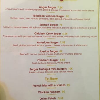Mercado de San Agustín - Burger counter menu. - Tapas Bars Near Me - Toledo, TO Mercado de San Agustín - Burger counter menu. - Tapas Bars Near Me - Toledo, TO