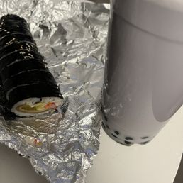 Kimbap and Taro Milk Tea with Boba Kimbap and Taro Milk Tea with Boba