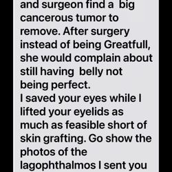 Darab Hormozi, MD FACS - Dr Hormozi text response in August 2023, when sent pic day 9/30/2022hour before he did lower blep mid face lift, ask why now eye retracted