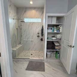 Finished shower and linen closet Finished shower and linen closet