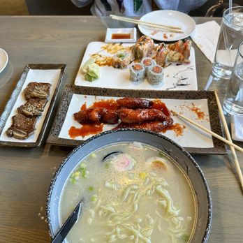 Emoji Sushi  - Korean pork shoulder ramen, spicy chicken, pork dumplings, spicy crab roll, and shrimp tempura roll with eel sauce and spicy mayo. - Sushi Bars Near Me - Abington, Pennsylvania