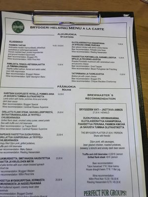 Menu photo 2 Bryggeri Helsinki, 18 Menu photo 2 Bryggeri Helsinki, 18