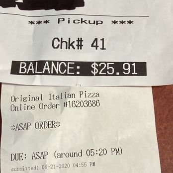 Original Italian Pizza - Two receipts from order pickup of different prices. - Pizza Near Me - Watertown, New York Original Italian Pizza - Two receipts from order pickup of different prices. - Pizza Near Me - Watertown, New York