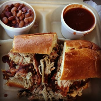 Gorilla Barbeque - Pulled Pork Sandwich with Baked Beans and Gorilla BBQ Sauce - Barbeque Near Me - Pacifica, California