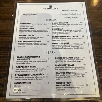 Carmelita's Kitchen + Tequila - Happy Hour Menu - Mexican Near Me - Cypress, Texas