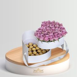 Flower Boom Dallas - Lavender spray roses and Hazelnut Ferrero chocolates in our two tier box.