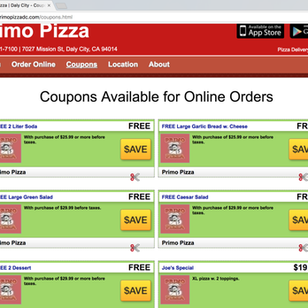 Primo Pizza - Update your website coupons if you don't want to honor them! - Pizza Near Me - Daly City, California