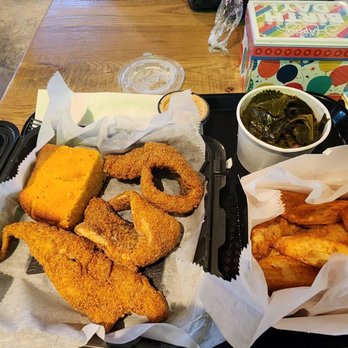 Modern Southern Table - Whiting, Jo Jo Fries, and Collard Greens - Southern Near Me - Columbus, Ohio Modern Southern Table - Whiting, Jo Jo Fries, and Collard Greens - Southern Near Me - Columbus, Ohio