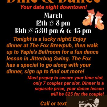 Yaple's Ballroom Dance - March Dine & Dance w/Fox & Yaples learning Swing Dancing this month ~ we had FUN! - Dance Studios Near Me - Carson City, Nevada Yaple's Ballroom Dance - March Dine & Dance w/Fox & Yaples learning Swing Dancing this month ~ we had FUN! - Dance Studios Near Me - Carson City, Nevada