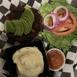 black bean burger + mashed potatoes black bean burger + mashed potatoes