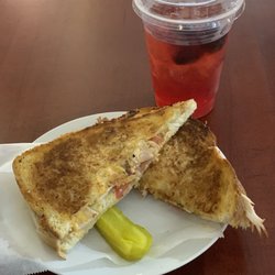 Brubaker’s Cafe & Bakery - Turkey cheddar sandwich with a blackberry hibiscus cafresca