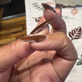 Emily Nails - And another nail where the white is showing. - Nail Salons Near Me - Atlanta, Georgia
