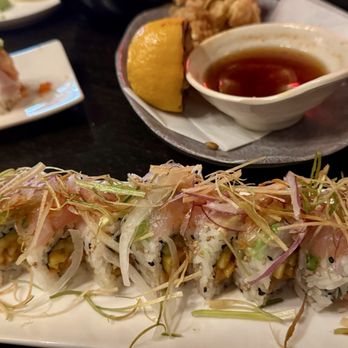 Ju-ichi - Spicy Selfie with Shirako tempura in the back, both YUM! - Sushi Bars Near Me - San Diego, California
