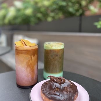 Froth - a donut and a drink on a table - Cafes Near Me - Chicago, Illinois Froth - a donut and a drink on a table - Cafes Near Me - Chicago, Illinois