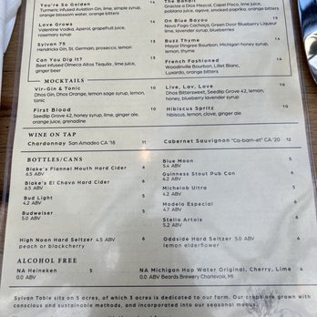 Sylvan Table - Cocktail menu - New American Near Me - Sylvan Lake, Michigan Sylvan Table - Cocktail menu - New American Near Me - Sylvan Lake, Michigan