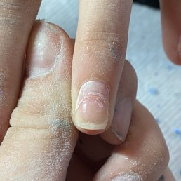 MMA soak off (sticky and shiny, should be loose and flakey)