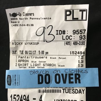 Round-Up Cleaners - They treated this redo  like it was the lowest priority I gave them the clothes yesterday to redo and today still unfinished - Dry Cleaning Near Me - Oklahoma City, Oklahoma