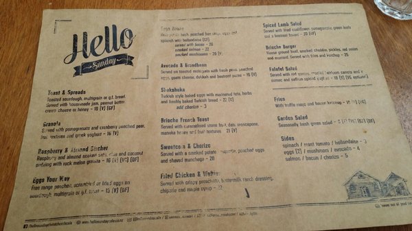 Menu photo 6 Hello Sunday Christchurch, CAN