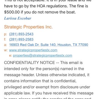 Strategic Properties - This is 1 Response from strategic, I have voice recordings of them demanding 500$ or my boat removed in 72 hrs. False info and fake fees. - Property Management Near Me - Houston, Texas Strategic Properties - This is 1 Response from strategic, I have voice recordings of them demanding 500$ or my boat removed in 72 hrs. False info and fake fees. - Property Management Near Me - Houston, Texas