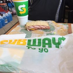 Subway - 6" Flat Bread, Black Forest Ham double meat Mozzarella cheese Most of available Veggies Mayo Man. Dew