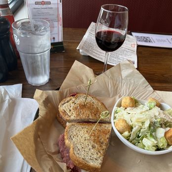 Cin Cin Burger BAR - Glass of Malbec, Reuben and Caesar salad - Burgers Near Me - Winston-Salem, North Carolina Cin Cin Burger BAR - Glass of Malbec, Reuben and Caesar salad - Burgers Near Me - Winston-Salem, North Carolina