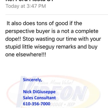 Videon Chrysler Dodge Jeep RAM Service - Rude and unprofessional. - Auto Parts & Supplies Near Me - Newtown Square, Pennsylvania Videon Chrysler Dodge Jeep RAM Service - Rude and unprofessional. - Auto Parts & Supplies Near Me - Newtown Square, Pennsylvania