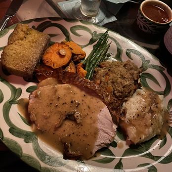 The Hideaway - This was the thanks giving dinner set up. Corn bread was  besides that, traditional thanksgiving dinner nothing special. - Steakhouses Near Me - Beverly Hills, California