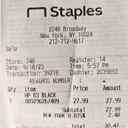 Staples - My sales receipt