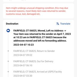 Screen shot of scan no 1 attempted to deliver claiming receiver moved...I believe a worker stole package..