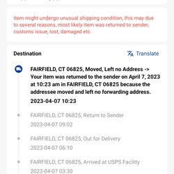 US Post Office - Screen shot of scan no 1 attempted to deliver claiming receiver moved...I believe a worker stole package..