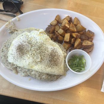 Munch Munch Waffles & More - Biscuits and gravy with over easy eggs and hash browns completed - Waffles Near Me - Liberty Hill, Texas Munch Munch Waffles & More - Biscuits and gravy with over easy eggs and hash browns completed - Waffles Near Me - Liberty Hill, Texas